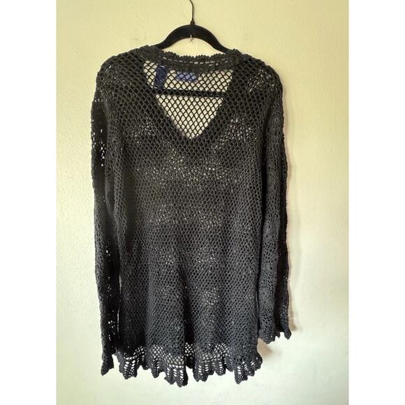 JH Collectibles Crochet Sweater Women’s Plus Size 1X Black Shimmer Boho V Neck - Picture 2 of 8